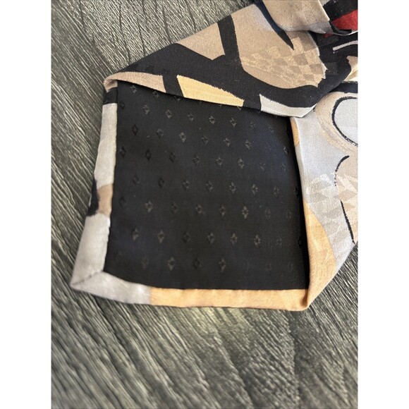 Bugatti Vintage Silk Men Neck Tie Abstract Made In USA Lined Taupe Rust - Picture 9 of 9